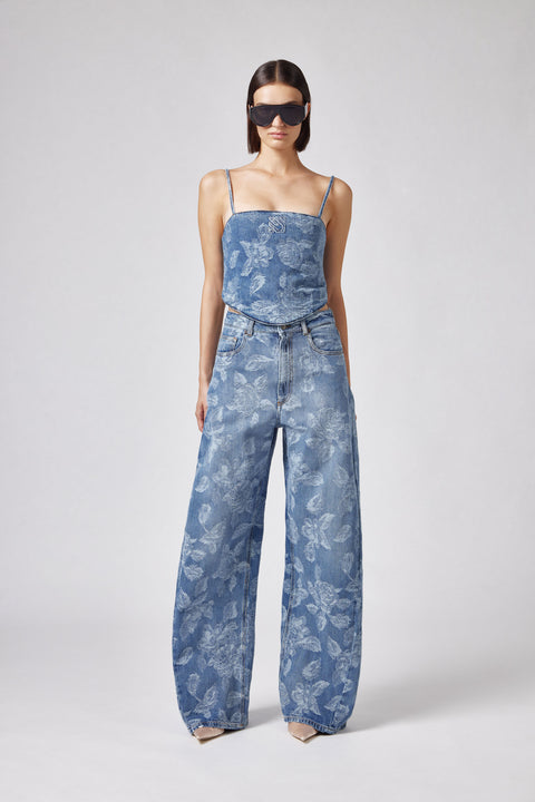 Floral Denim Trousers