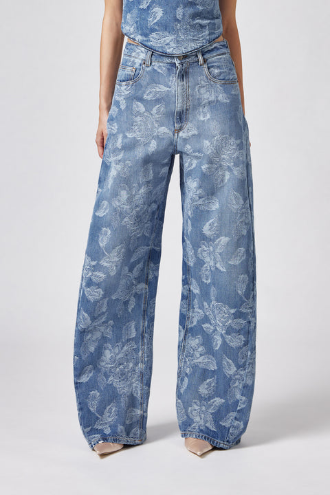Floral Denim Trousers
