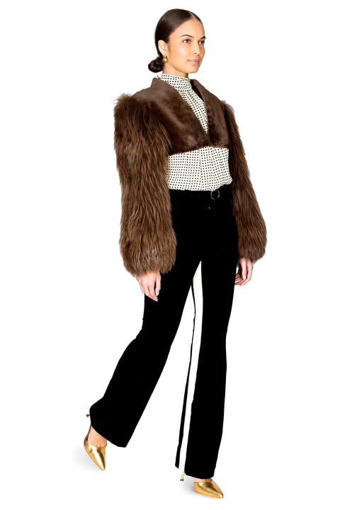Mink Bolero with Red and Shadow Fox Sleeves