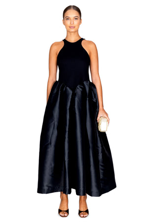 Rib Jersey Tank Top Dress With Tafeta Bottom
