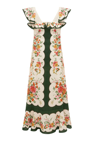 Ghost image of the elisabetta ruffle midi dress in print.