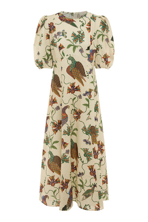 Ghost image of the birdie midi dress with short puff sleeve.