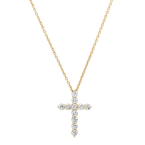 Yellow gold and diamond large cross necklace.