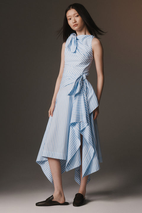 Bow Drape Shirting Cascade Dress