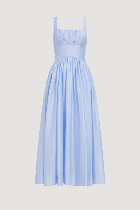 Light blue maxi dress on a white background