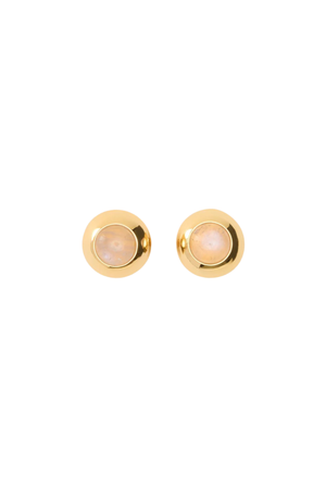 Two gold earrings with moonstones