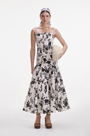 Floral Print Linen Midi Dress