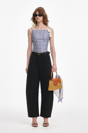 Navy Gingham Taffeta Top