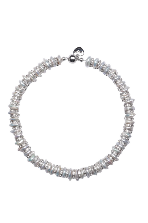 Silver beaded bracelet on a white background