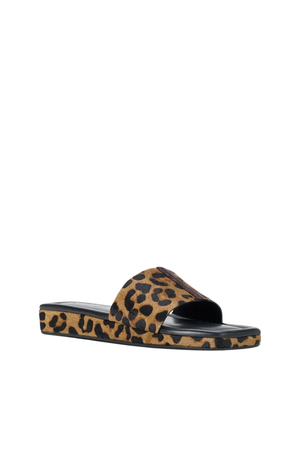 Leopard print slide sandal on a white background
