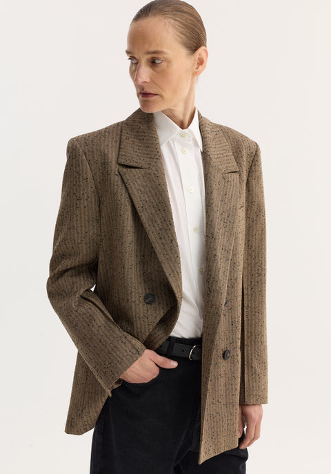 Slub Herringbone Double-Breasted Blazer