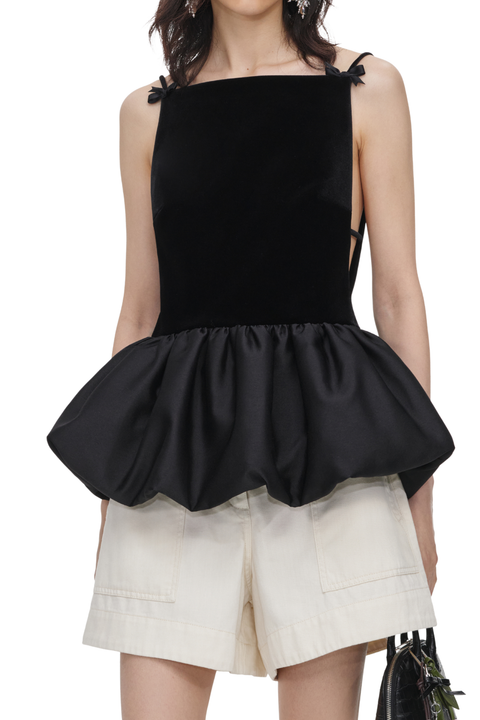 Black Velvet Bubble Hem Top