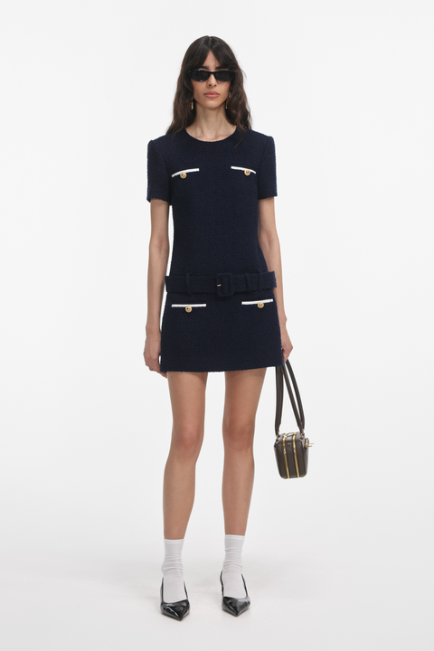 Navy Boucle Mini Dress