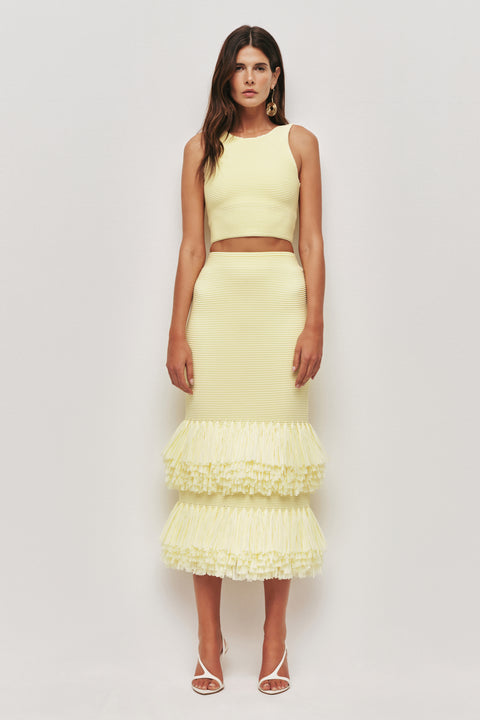 Agave Knit Raffia Midi Skirt