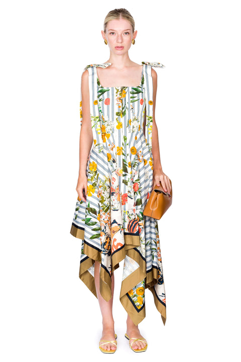 Shoulder Ties Printed Midi Dress