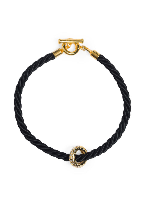 Necklace With Black Cord And Golden Ring Charm
