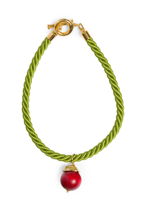 Cord Necklace With Brown Ball and Barre Closure