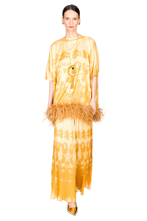 Tie Dye Cocoon Top With Feathers