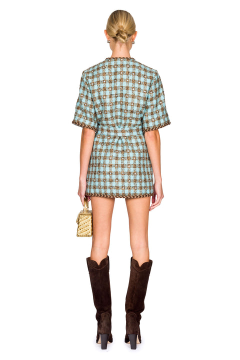 Belted Boucle Check Mini Dress