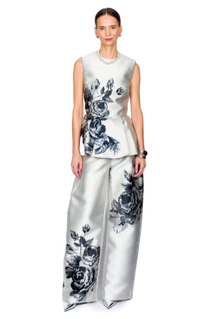 Flower Printed Round Neck Waisted Top