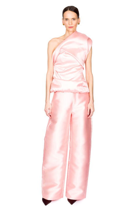 Heavy Satin Draped Top With Asymmetric Neckline