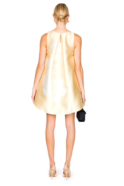 Printed Heavy Satin A-Line Flowers Dress