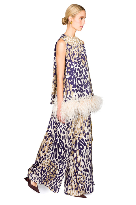 Printed Sleeveless Top With Feathers