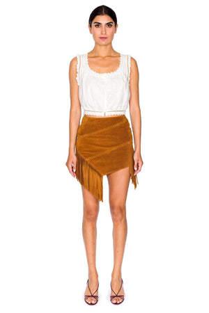 Suede Asymmetric Fringed Skirt