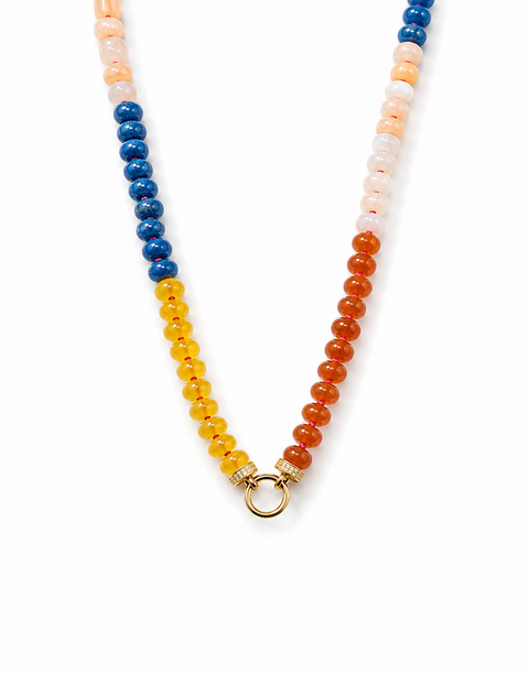 Rondelle Pastel Agate Beaded Necklace With Charm Clasp