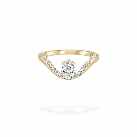 Halo Ring Half Pave With Floating Pear Stone