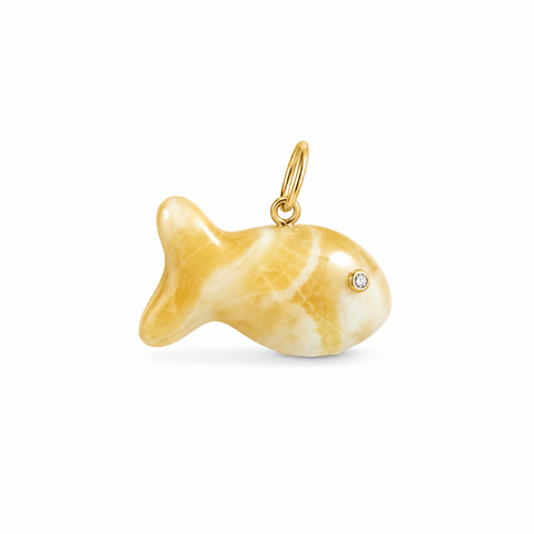 Carved Yellow Onyx Fish Pendant