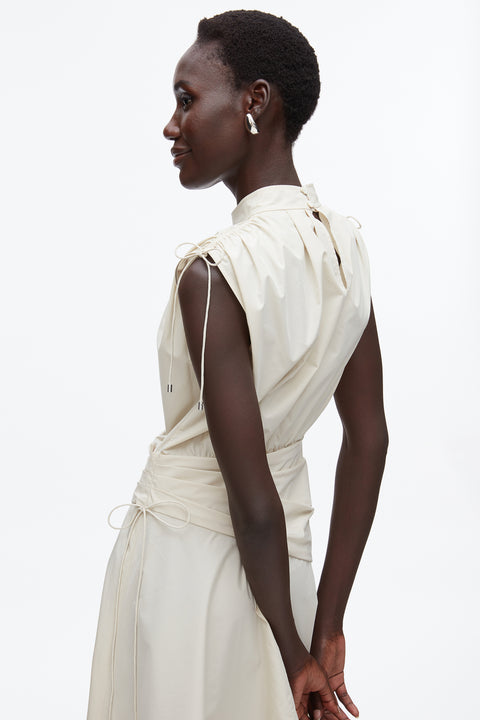 Sleeveless Ruched Dress With Handkerchief Skirt