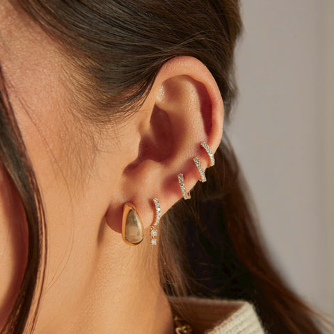 Prong Set Diamond Double Drop Mini Huggie Earring