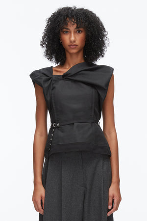 Sleeveless Bow Draped Top With Belt