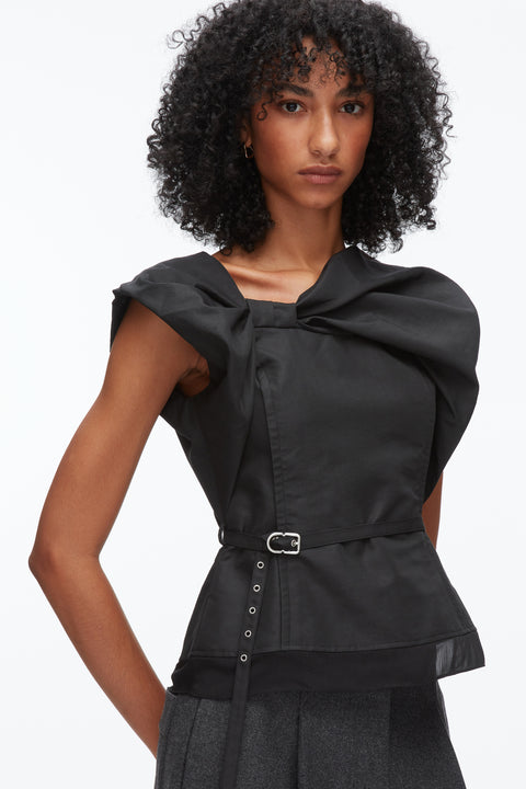 Sleeveless Bow Draped Top With Belt