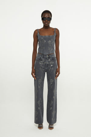 Crystal Floral Straight Leg Jean