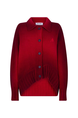 Red ombre cardigan with buttons on a white background