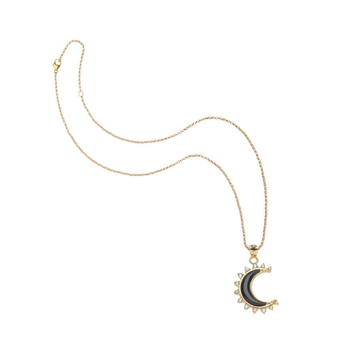 FOREVER Nightfall Onyx Crescent Moon Pendant Classic Rolo Chain