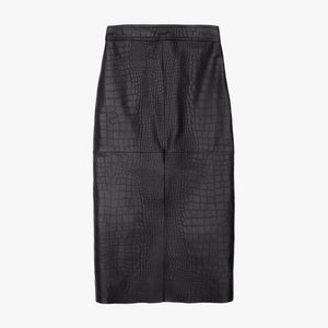 Ghost image of the black embossed leather midi skirt.