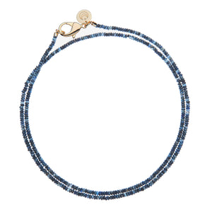 Kyanite blue beaded necklace double wrapped with gold clasp.