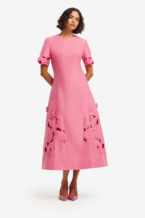 Caroline Applique Short Sleeve Midi Dress