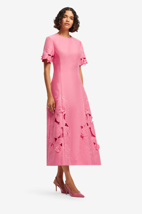 Caroline Applique Short Sleeve Midi Dress