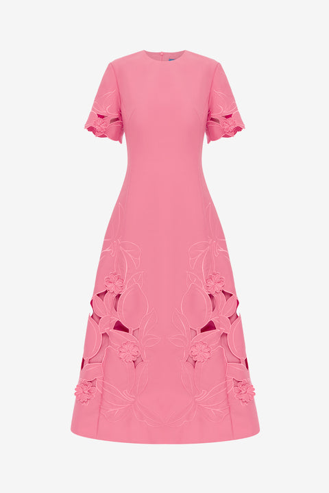 Caroline Applique Short Sleeve Midi Dress