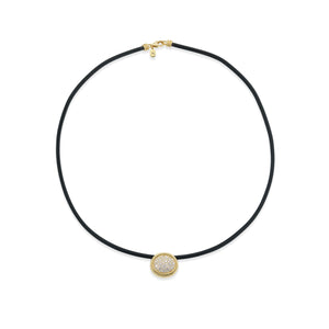 Scuba Black Leather Choker With Diamond Pave