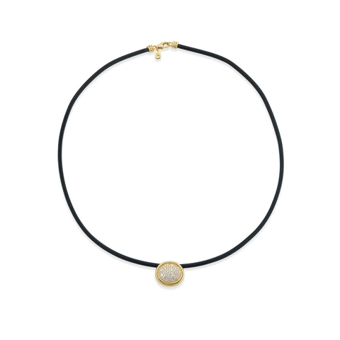 Scuba Black Leather Choker With Diamond Pave