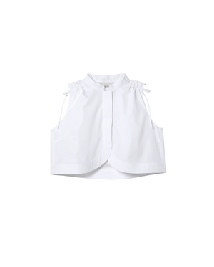 White sleeveless top on a light gray background