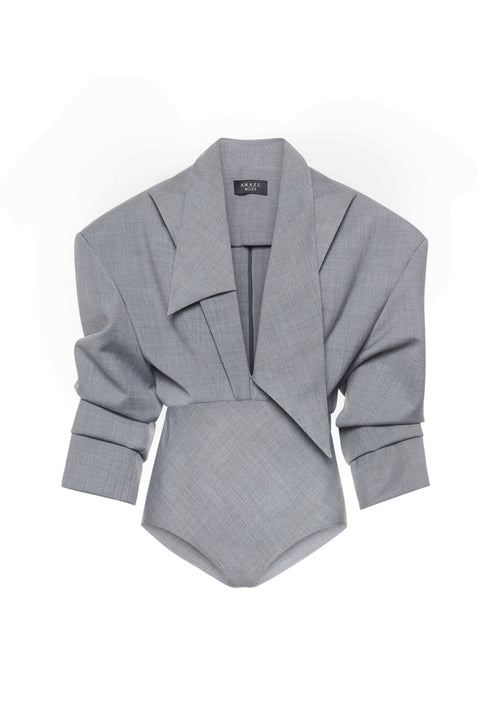 Tailored Bodysuit With Shirt Collar Insert