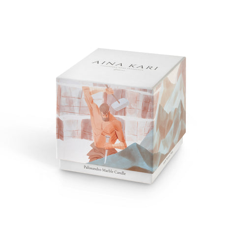 Aina kari packaging for the marble candle.