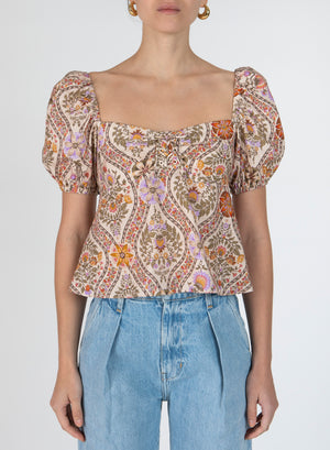 Melanie Puff Sleeve Lace-Up Top