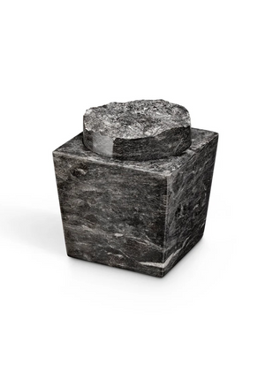 Rich black marble square candle with matching topper.
